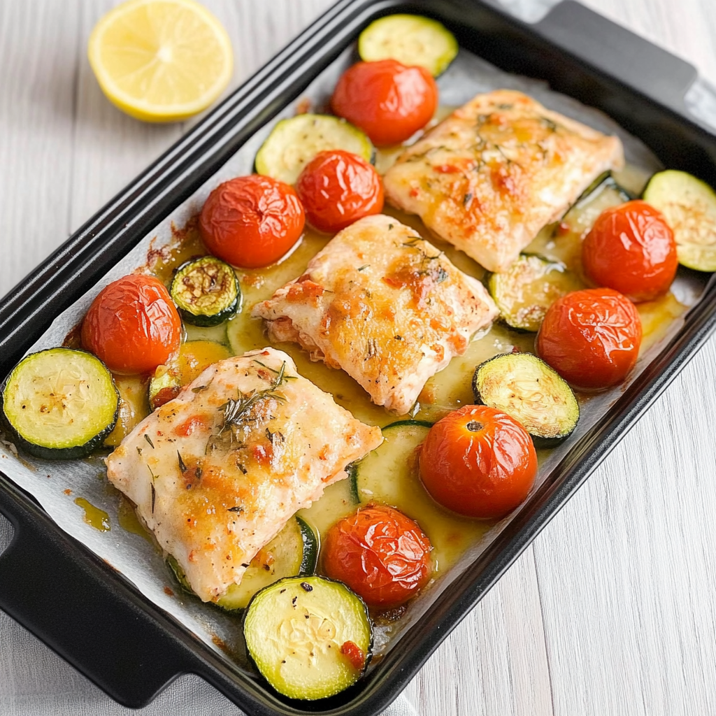 Leckeres Ofenlachs mit Tomaten und Zucchini Rezept - Schritt für Schritt Zubereitung