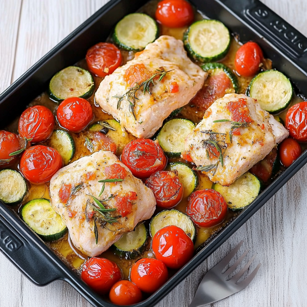 Leckeres Ofenlachs mit Tomaten und Zucchini Rezept - Titelbild
