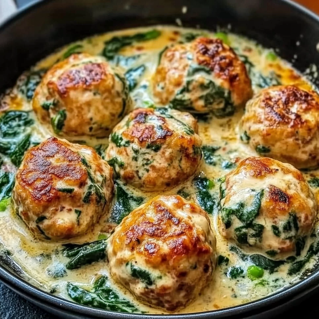 Leckeres Cremige Putenfleischbällchen mit Spinat Rezept - Titelbild