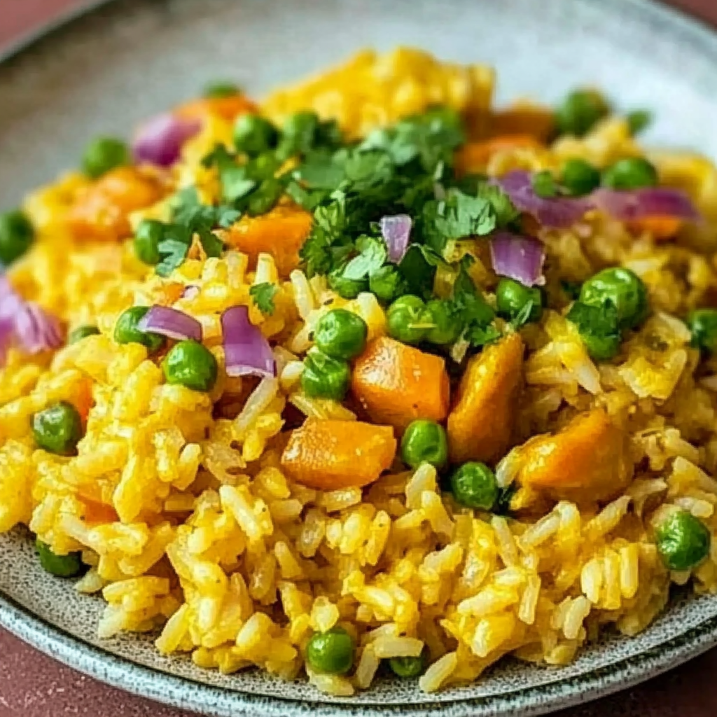 Leckeres Curryreis mit Erbsen und Möhren Rezept - Titelbild
