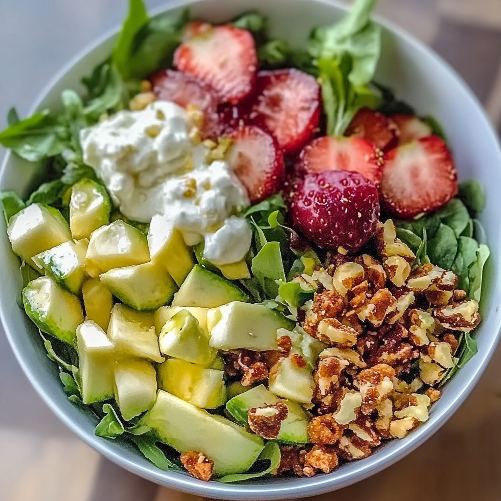 Leckeres Erdbeer-Crunch-Salat mit Champagner-Vinaigrette Rezept - Titelbild