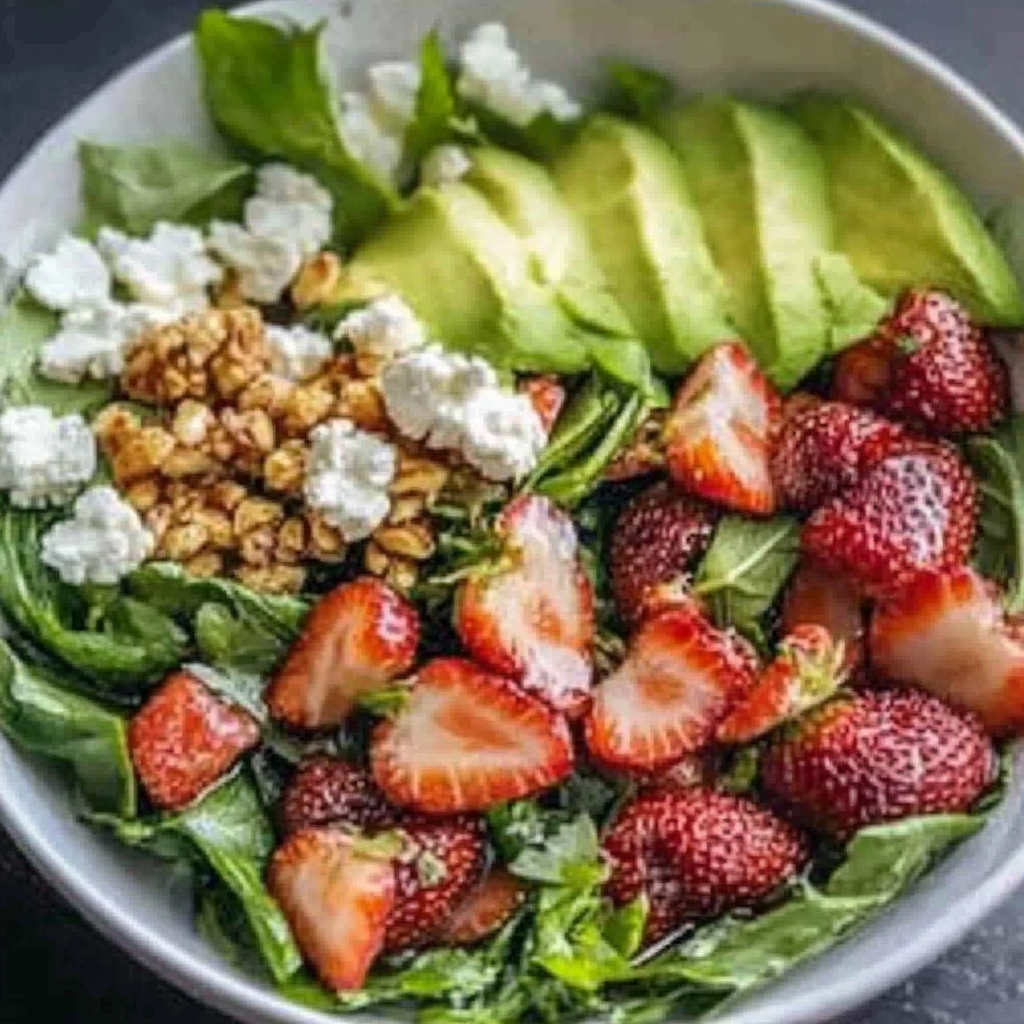 Leckeres Erdbeer-Crunch-Salat mit Champagner-Vinaigrette Rezept - Titelbild
