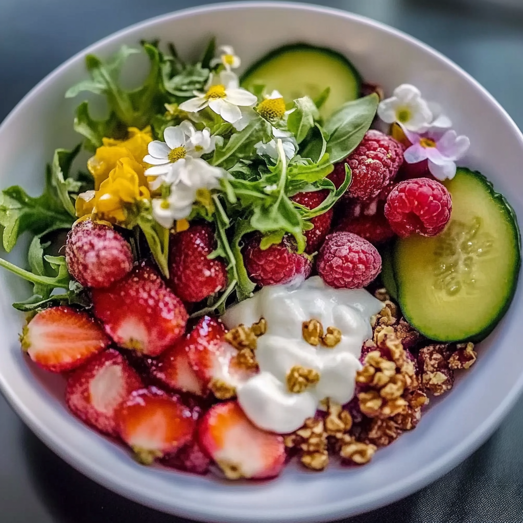 Leckeres Erdbeer-Crunch-Salat mit Champagner-Vinaigrette Rezept - Schritt für Schritt Zubereitung