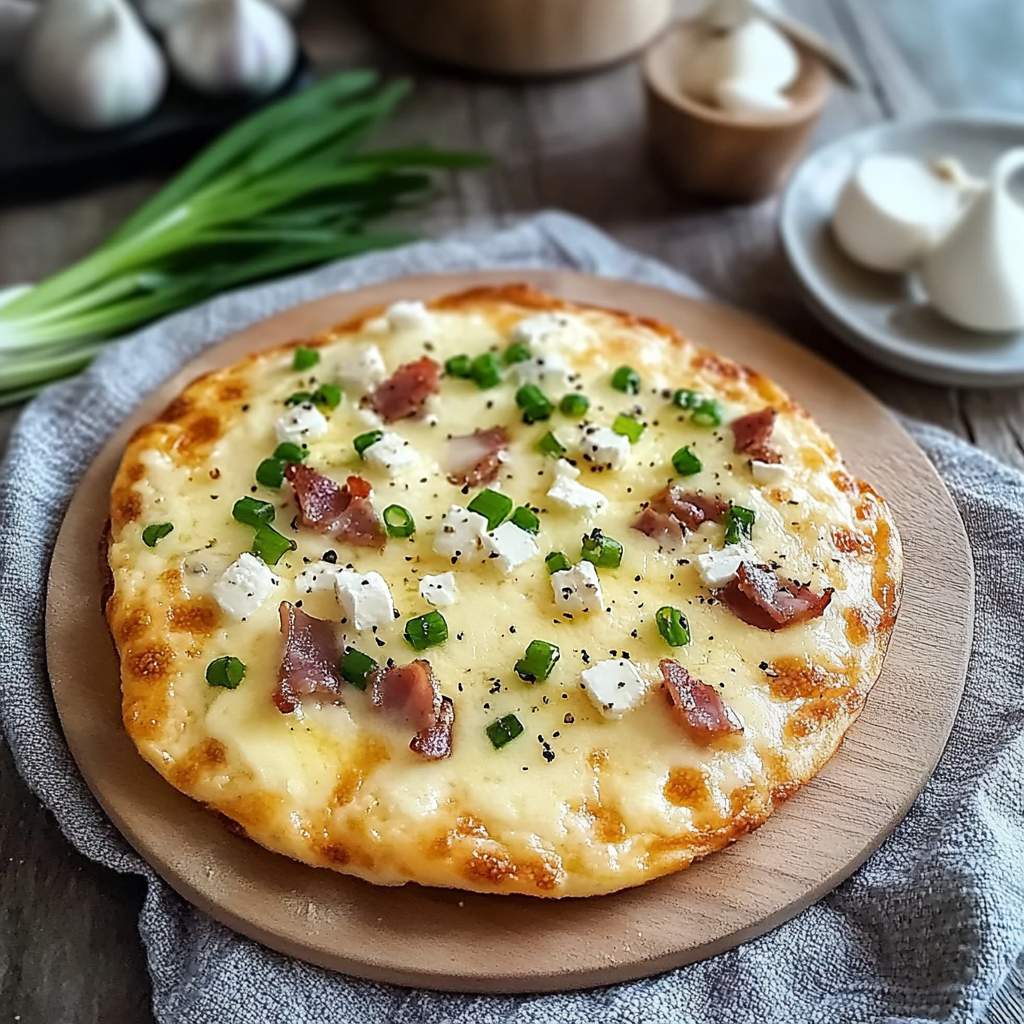 Leckeres Low Carb Flammkuchen mit Quark-Eier-Teig Rezept - Titelbild