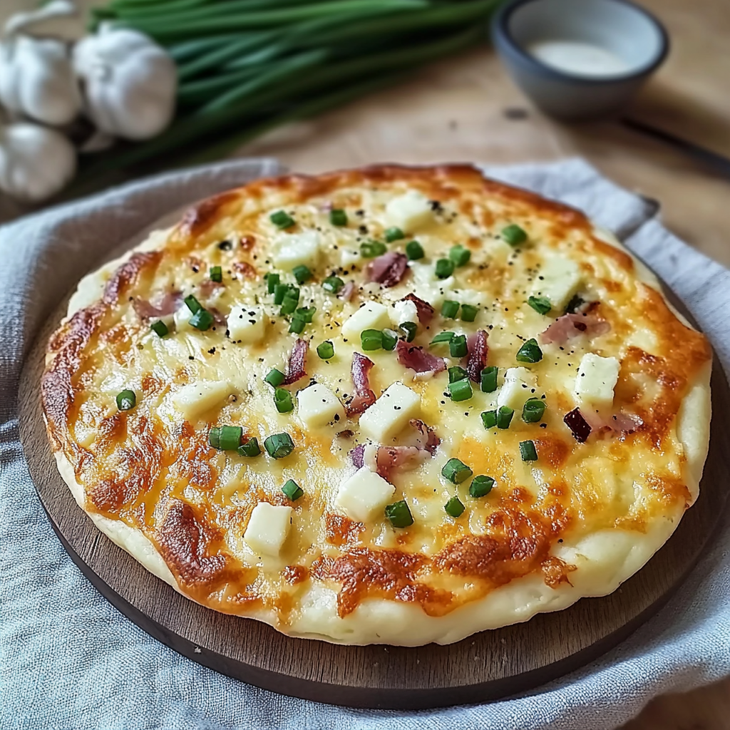 Leckeres Low Carb Flammkuchen mit Quark-Eier-Teig Rezept - Schritt für Schritt Zubereitung