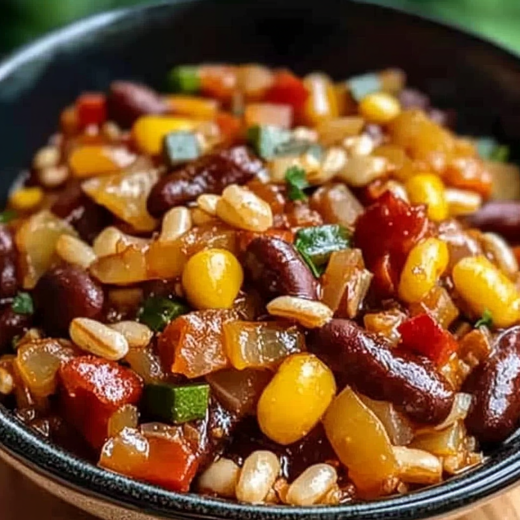 Leckeres Vegetarische Reispfanne mit Kidneybohnen, Mais und Paprika Rezept - Titelbild