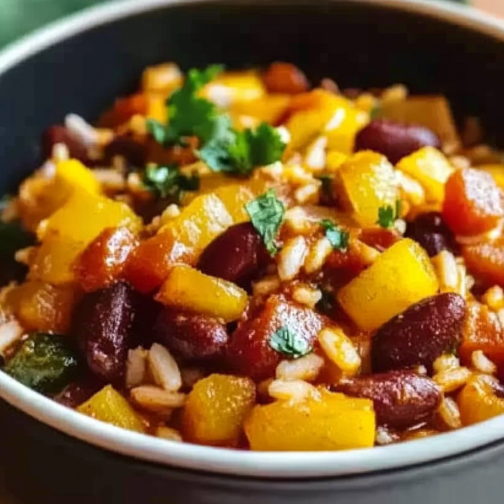Leckeres Vegetarische Reispfanne mit Kidneybohnen, Mais und Paprika Rezept - Schritt für Schritt Zubereitung