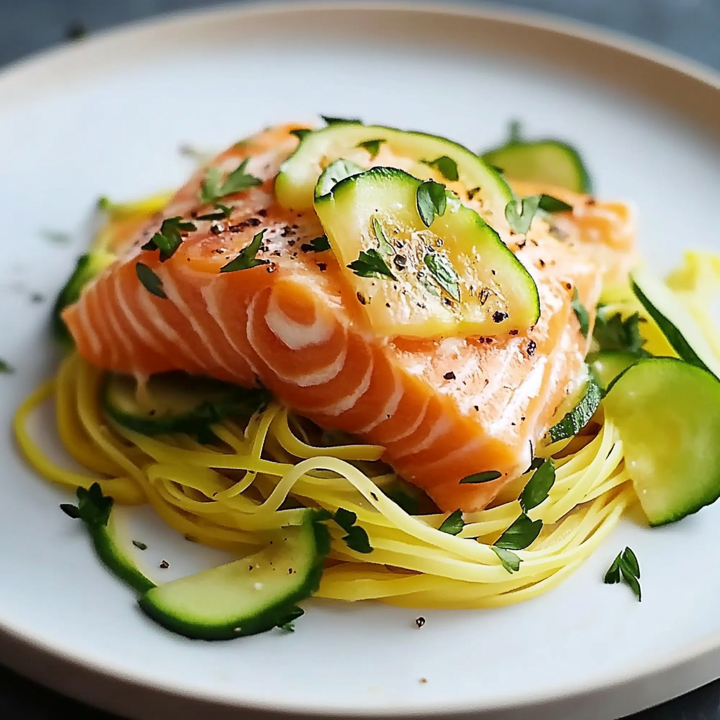 Leckeres Zoodles mit Lachs Rezept - Schritt für Schritt Zubereitung