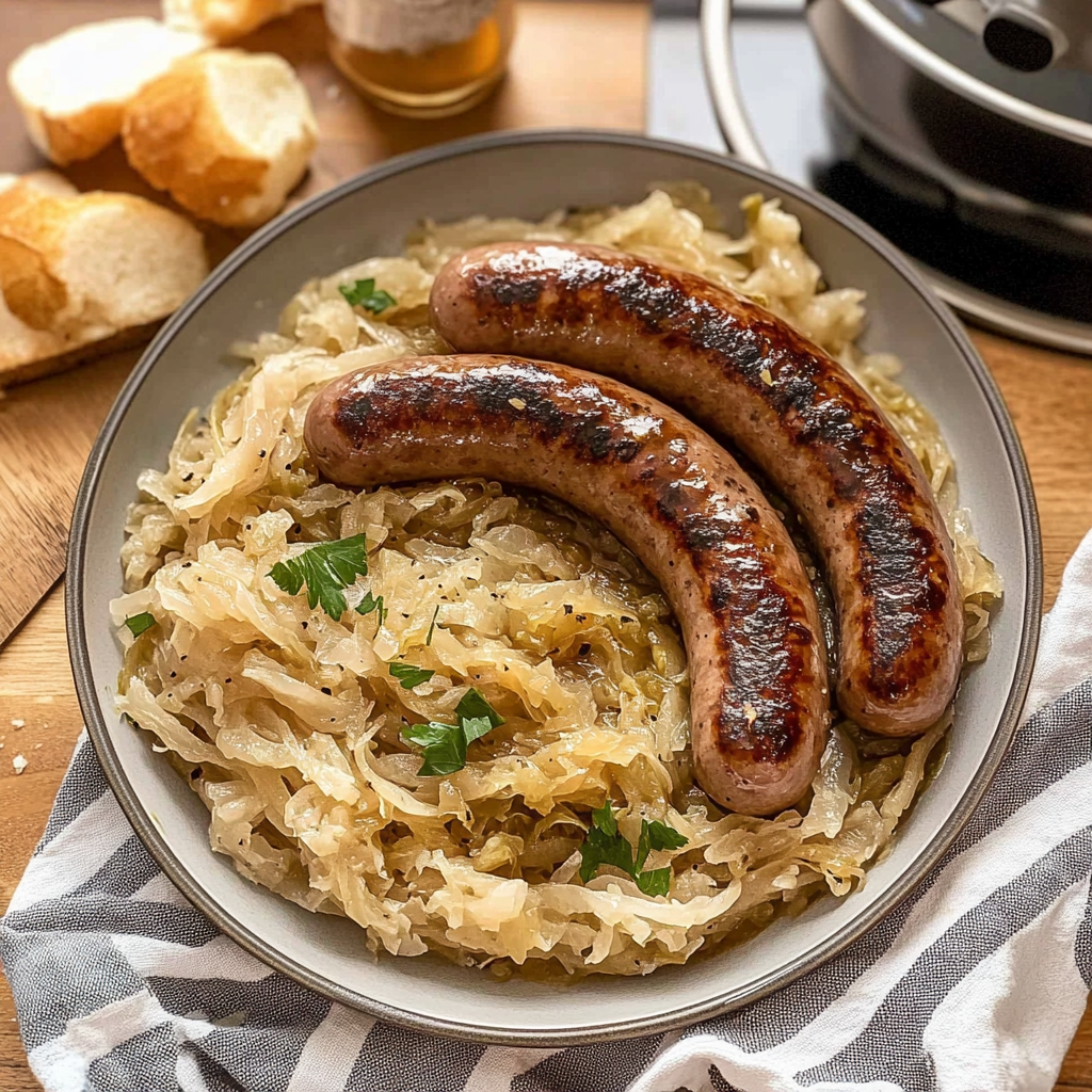 Recipe preparation for Bratwurst mit Sauerkraut