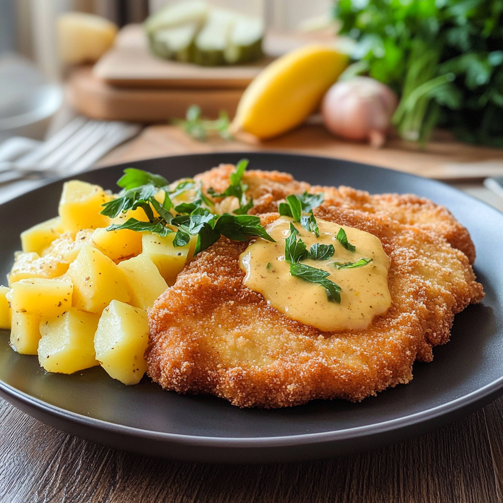 Knuspriges Schnitzel mit Kartoffelsalat - Perfekt für Familien