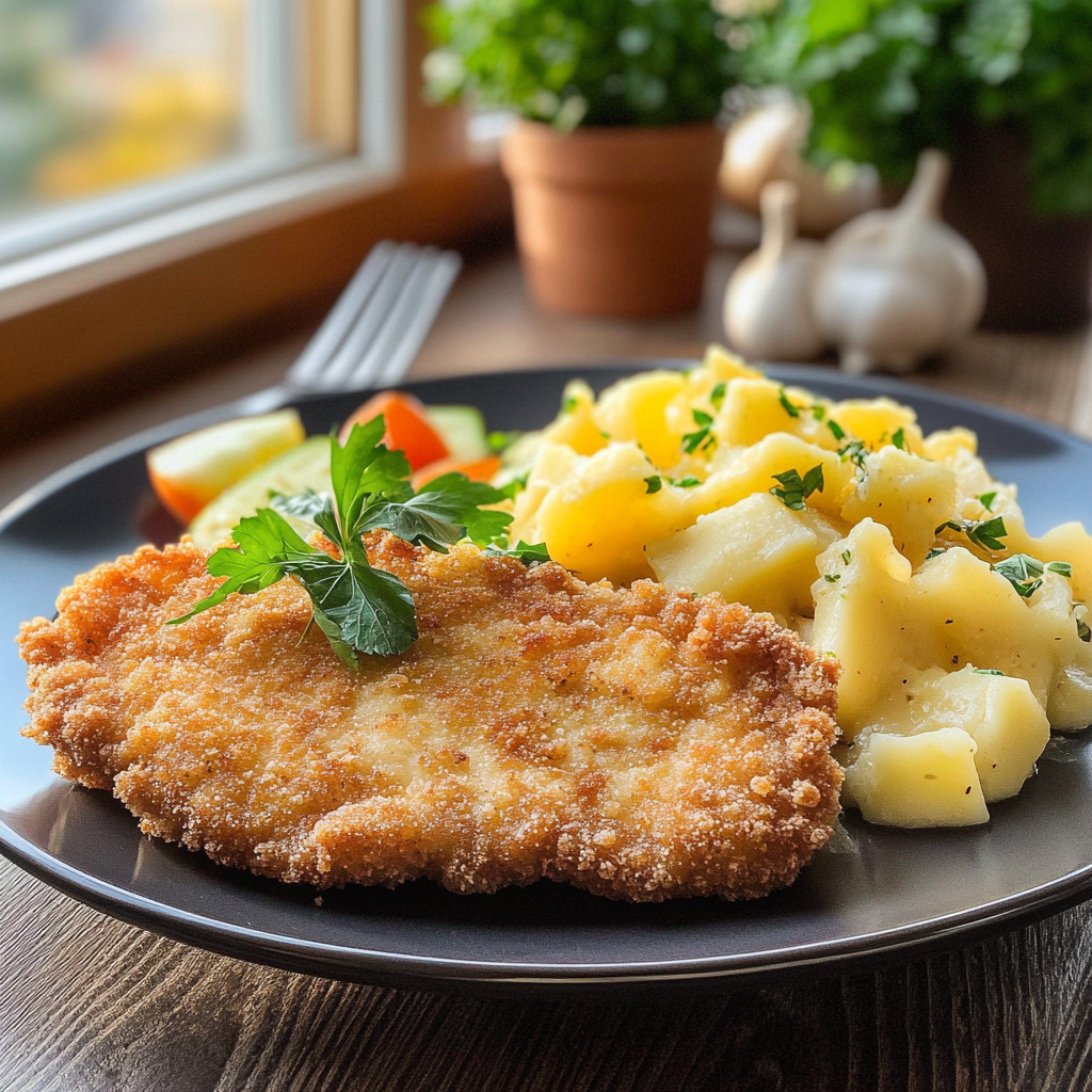 Recipe preparation for Schnitzel mit Kartoffelsalat