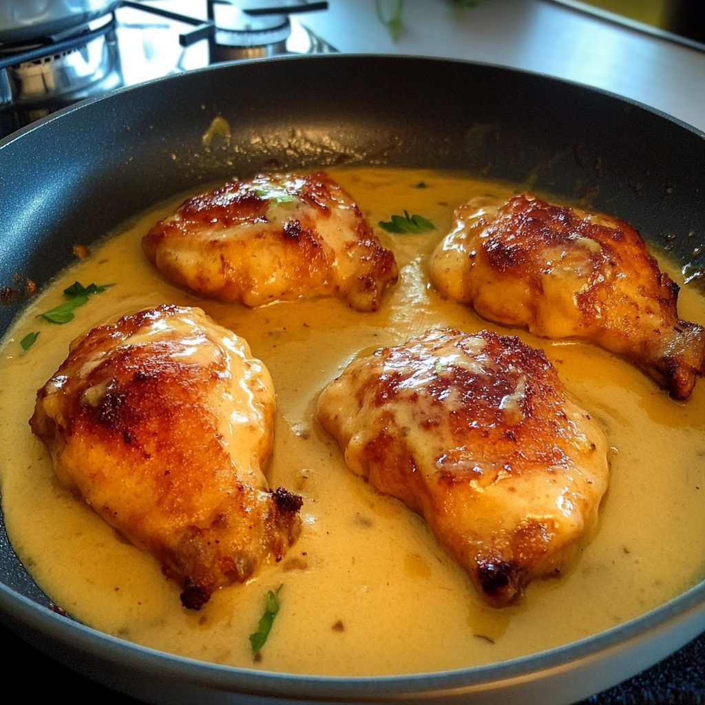 Recipe preparation for Hähnchen mit Rahmsoße