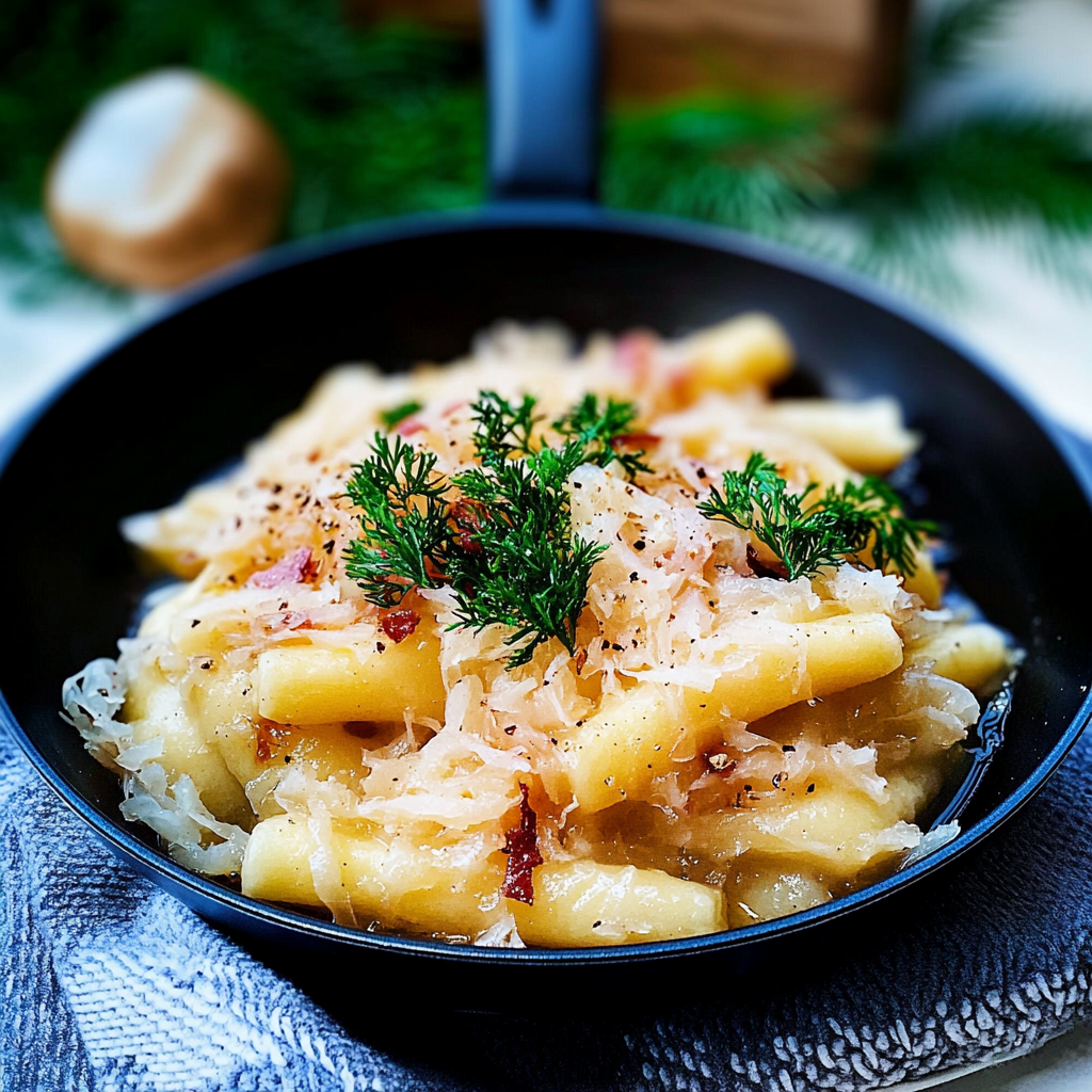Recipe preparation for Schupfnudeln mit Sauerkraut