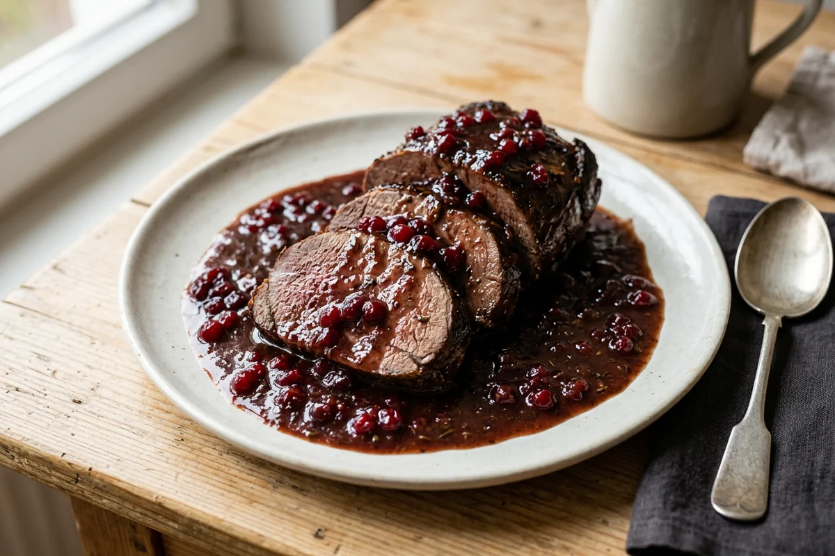 Rehbraten mit Preiselbeersoße