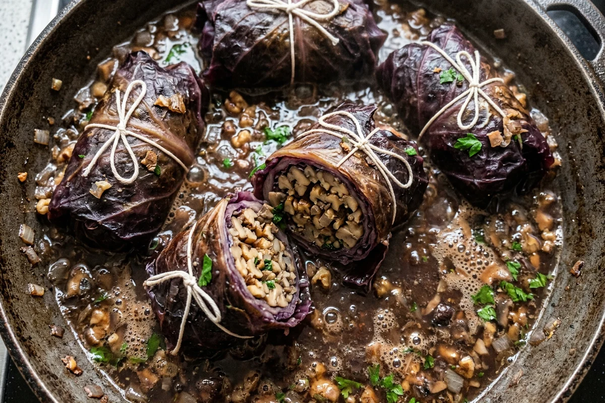 Vegetarische Rotkohlrouladen
