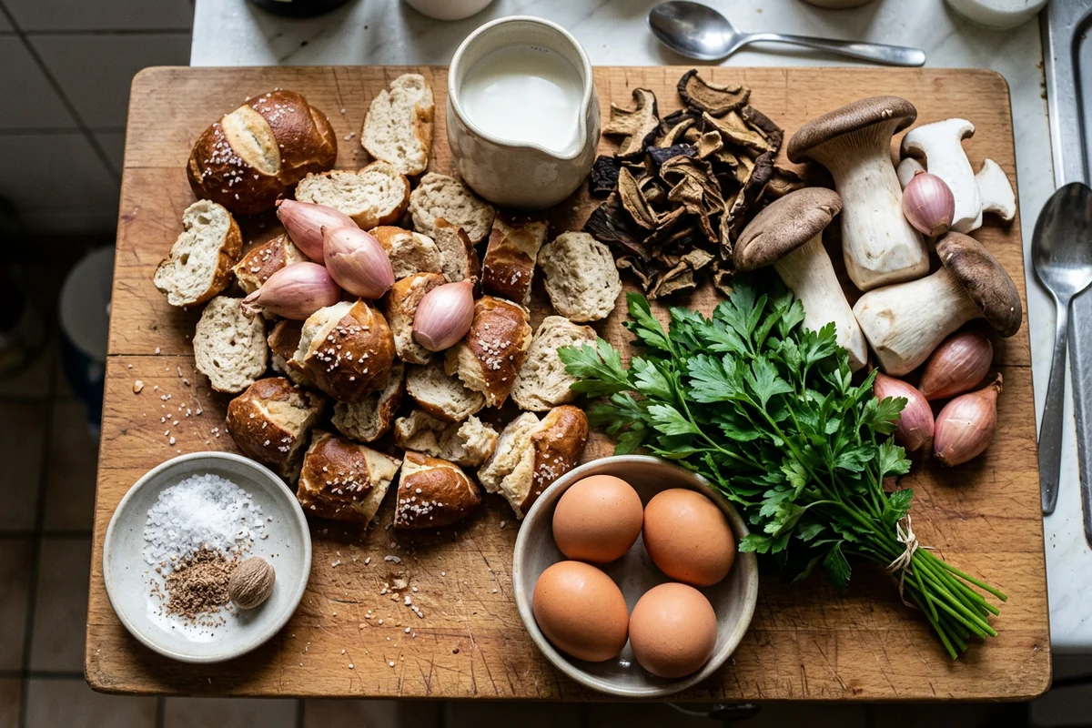 Serviettenknödel mit Pilzrahmsoße