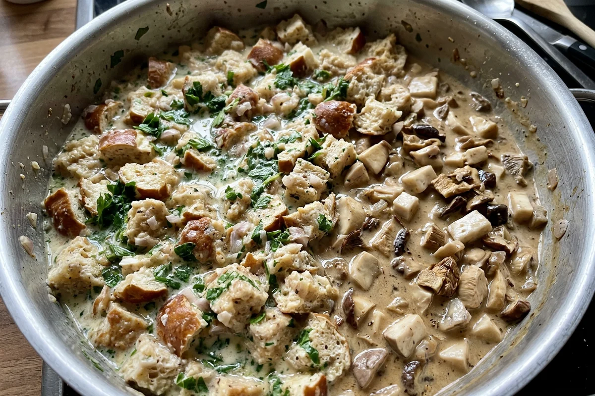 Serviettenknödel mit Pilzrahmsoße