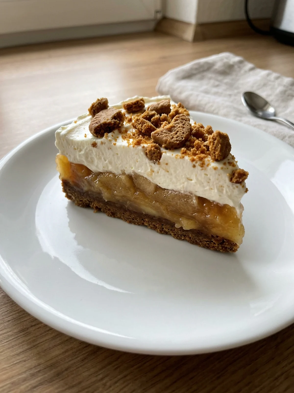 Die Zutaten wie Spekulatius, Äpfel, Sahne und Mascarpone sind auf einer Arbeitsfläche angerichtet.