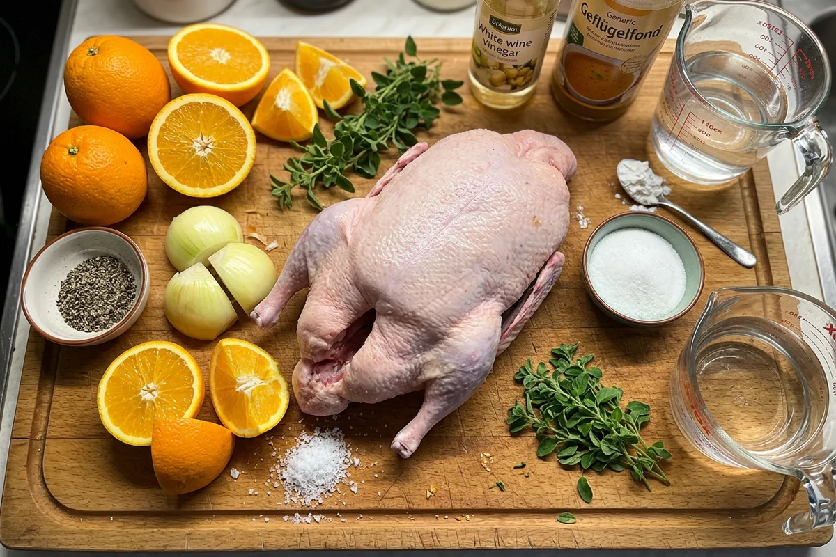 Klassische Weihnachtsente mit Orangenfüllung