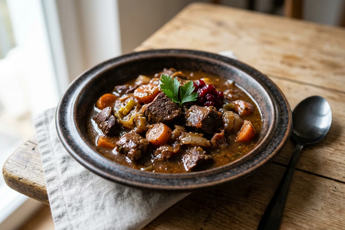 Wildgulasch mit Rotwein